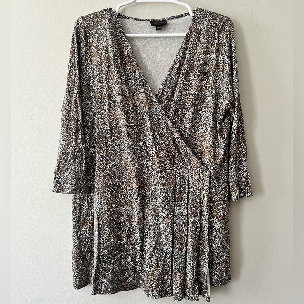 J.Jill Women’s Tan Patterned Quarter Sleeve Wrap Style Stretchy Top Size Large